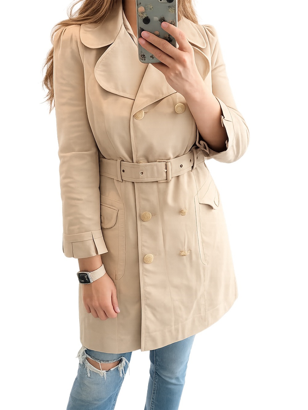 Juicy couture classic trenchcoat double breasted gold tan juicy couture buttons